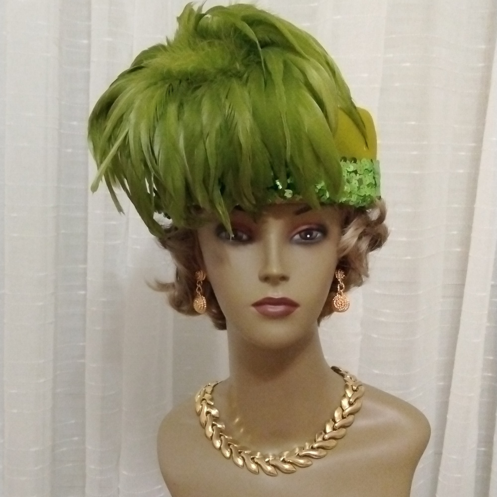 Vintage USA Stewardess Women Hat With plumes/Feathers Sequins
